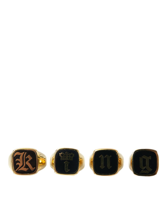 Dolce & Gabbana Gold Brass KING Enamel Set of 4 Ring - YSONA