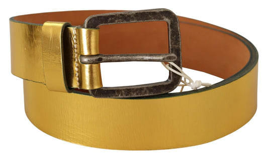 John Galliano Gold Genuine Leather Rustic Silver Buckle Waist Belt - YSONA