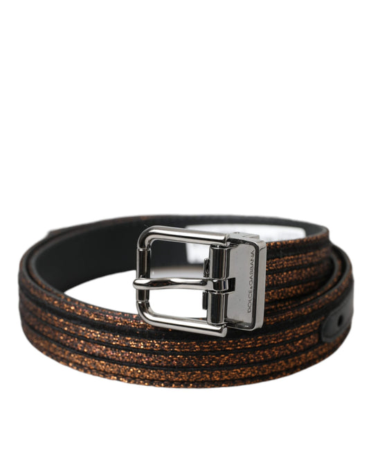 Dolce & Gabbana Gold Jacquard Stripes Silver Metal Buckle Belt - YSONA