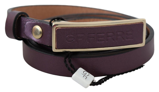 GF Ferre Gold Logo Buckle Waist Leather Skinny Belt - YSONA