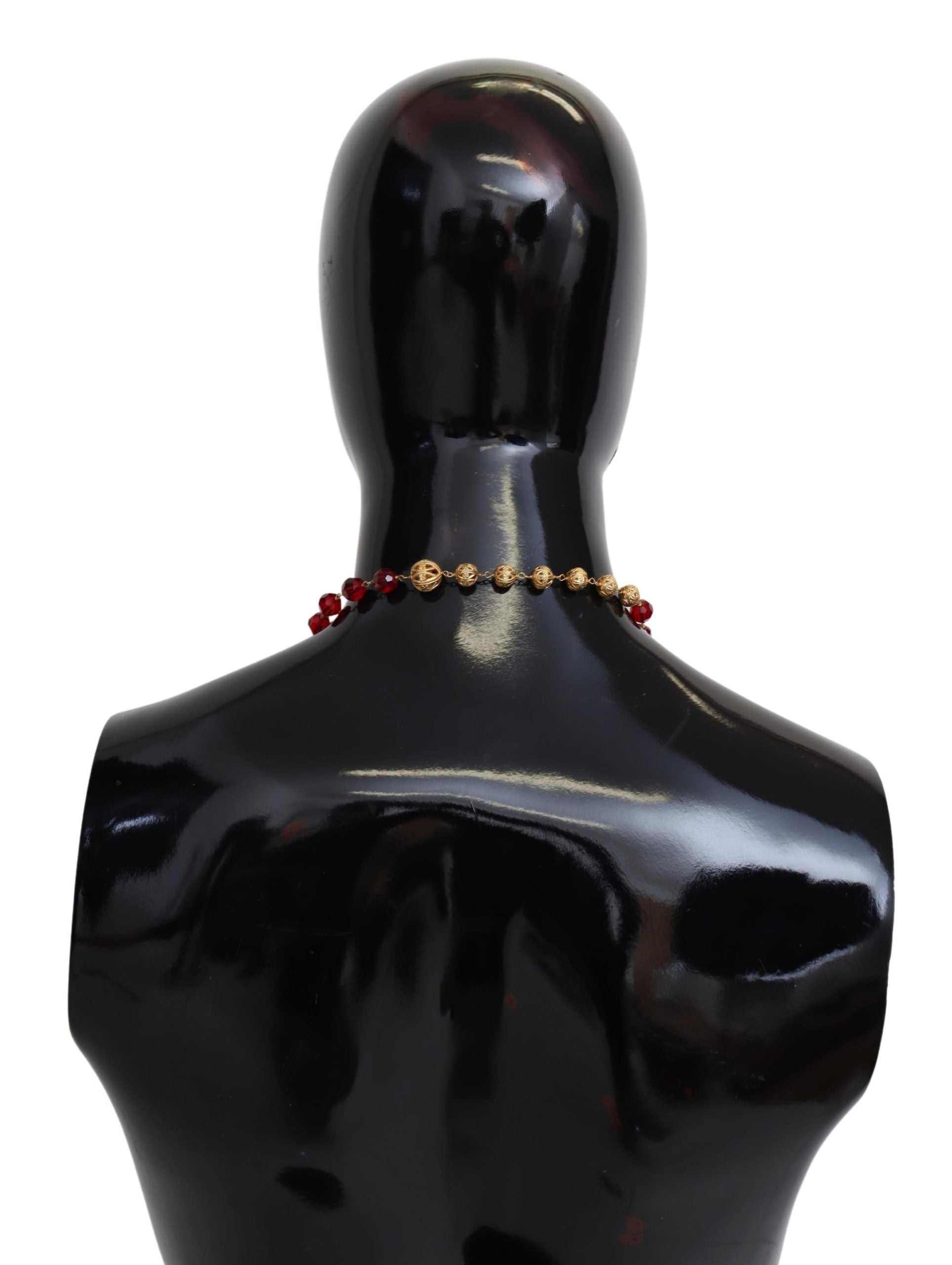 Dolce & Gabbana Gold Tone Brass Red Crystals Pendant Opera Chain Necklace - YSONA