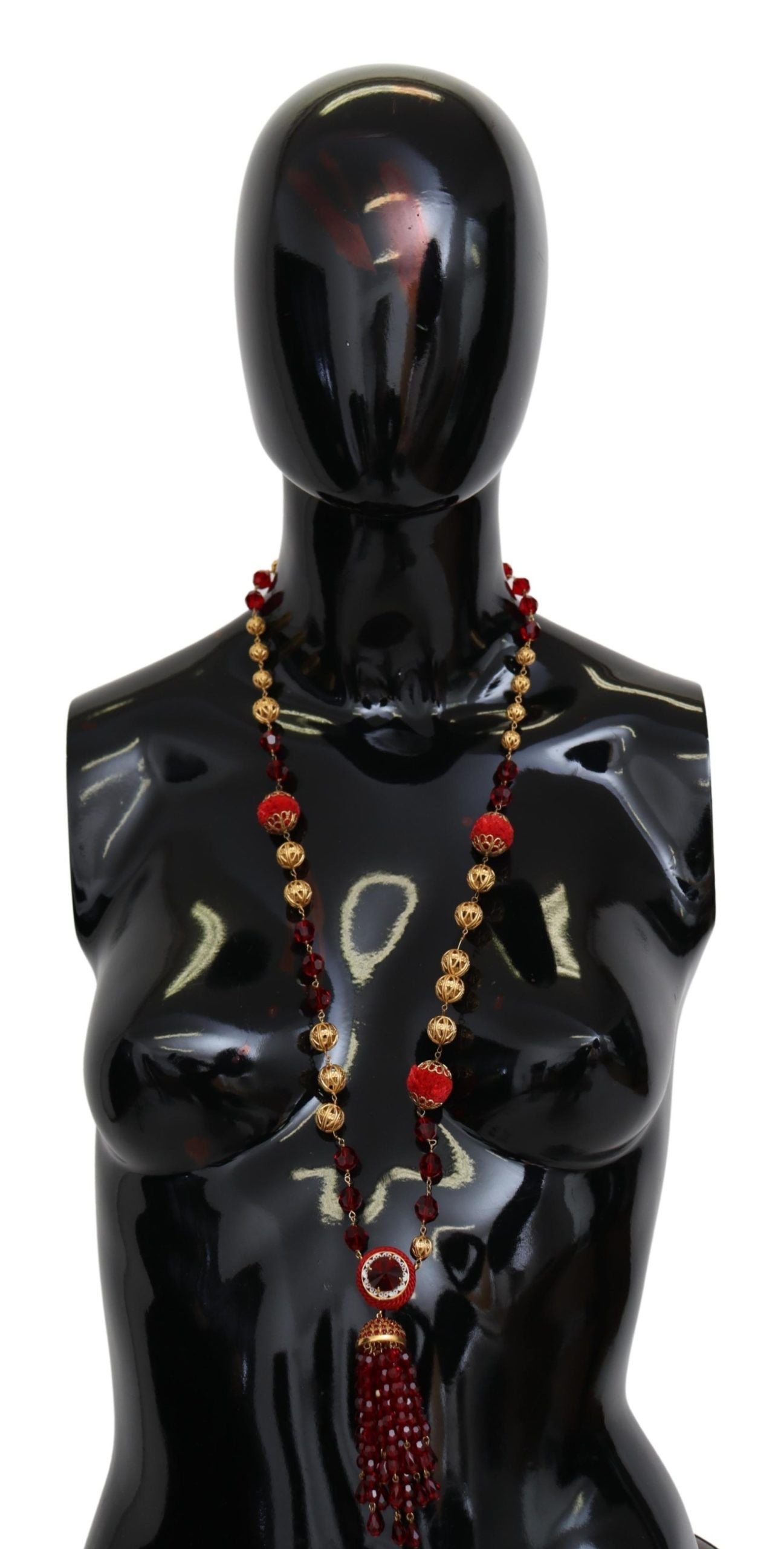 Dolce & Gabbana Gold Tone Brass Red Crystals Pendant Opera Chain Necklace - view 3