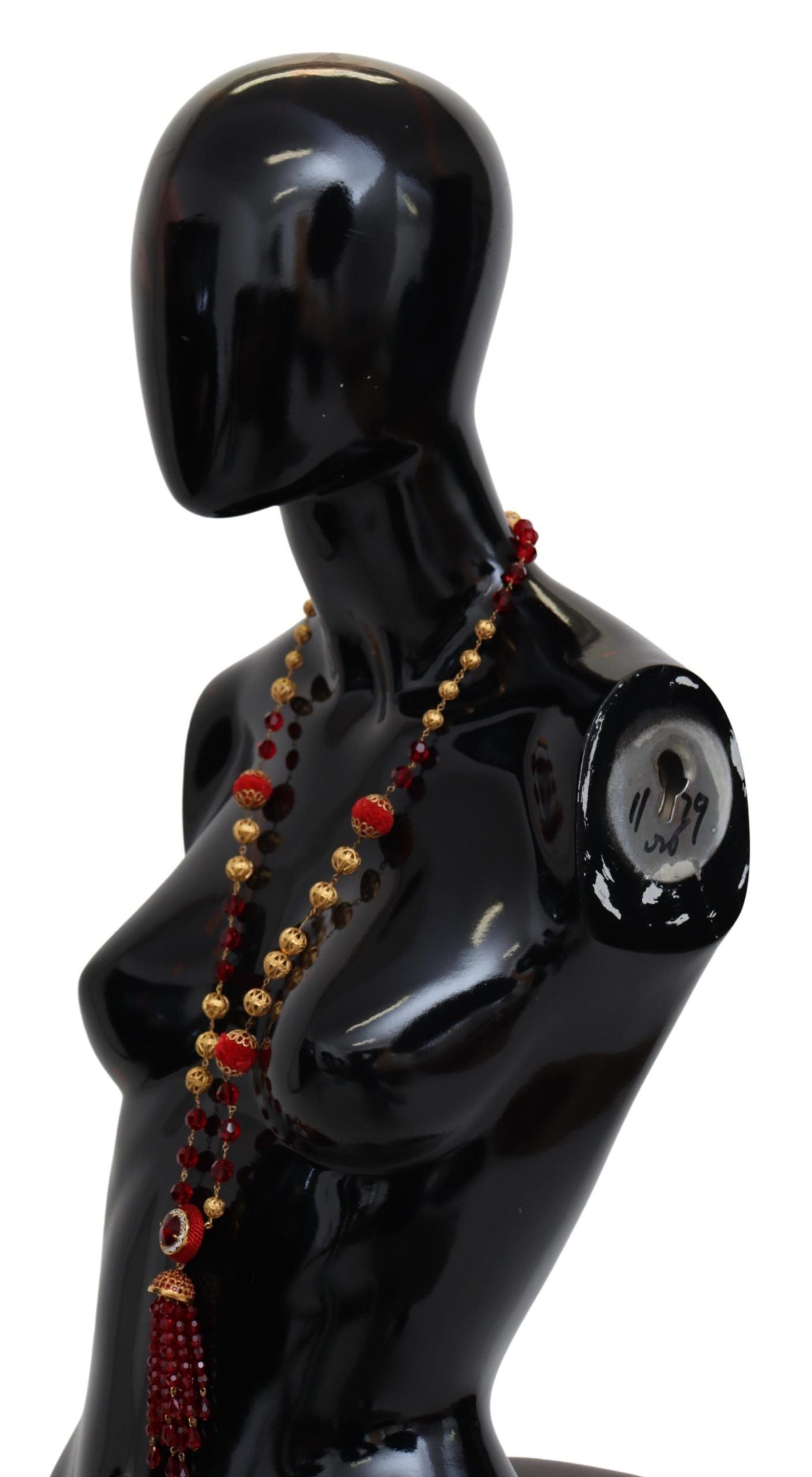Dolce & Gabbana Gold Tone Brass Red Crystals Pendant Opera Chain Necklace - view 4