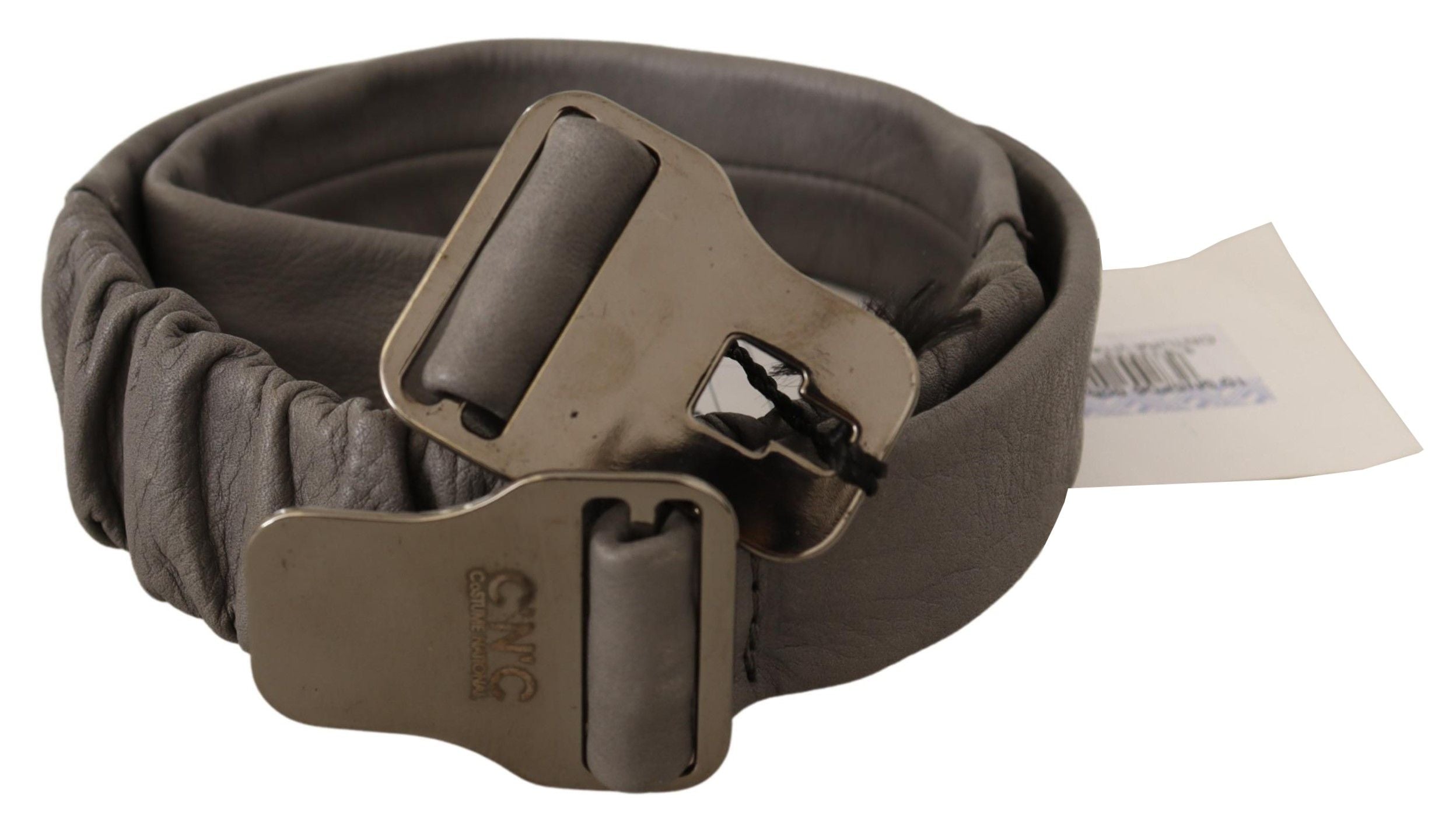 Costume National Gray Leather Silver Buckle Waist Belt - YSONA