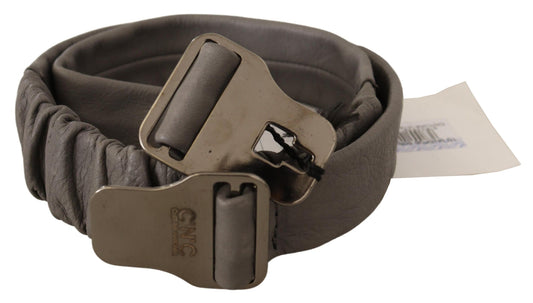 Costume National Gray Leather Silver Buckle Waist Belt - YSONA