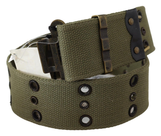 Ermanno Scervino Green 100% Cotton Rustic Bronze Buckle Belt - YSONA