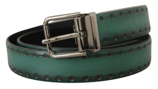 Dolce & Gabbana Green Giotto Leather Silver Metal Buckle Belt - YSONA