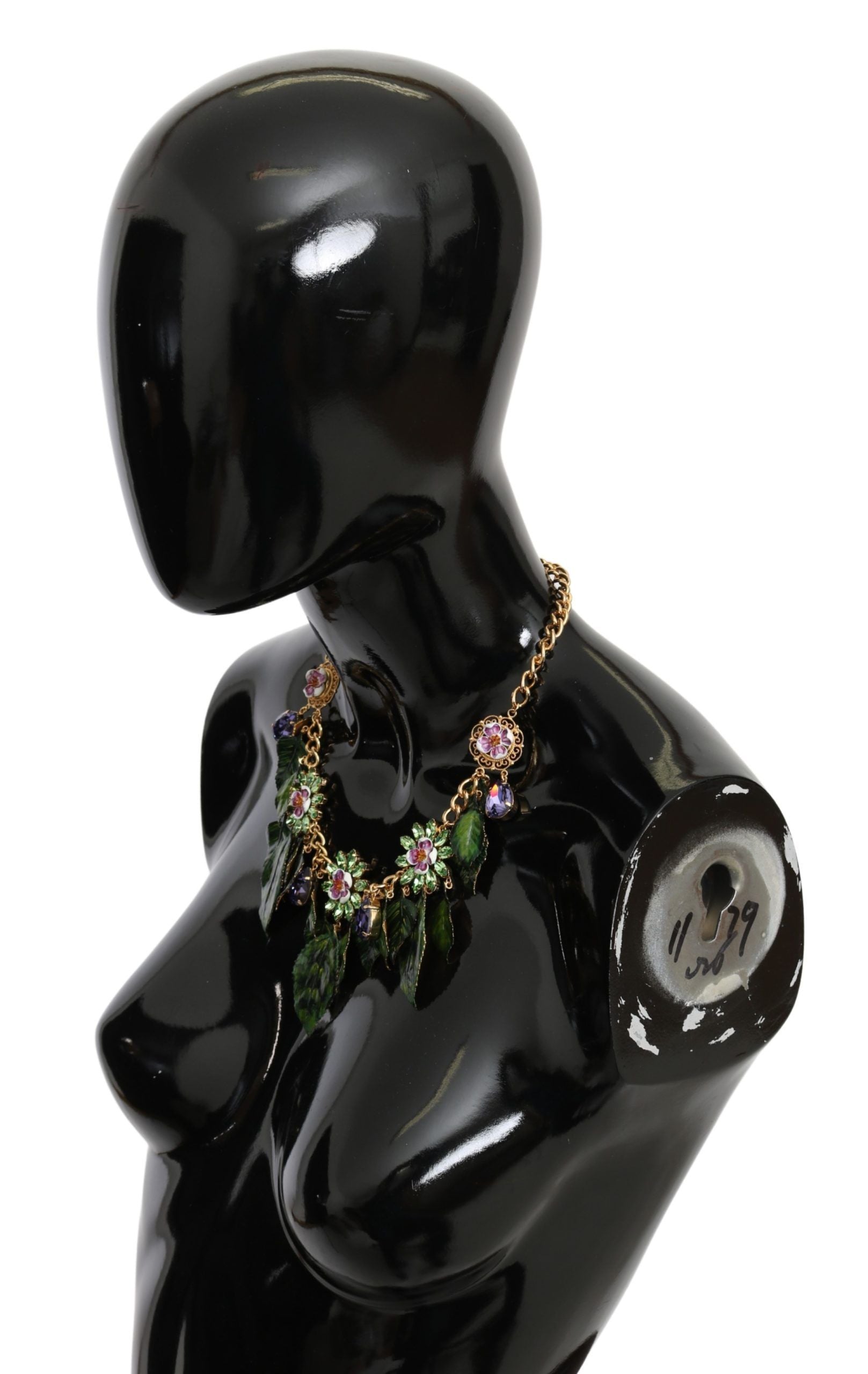 Dolce & Gabbana Green Leaves Gold Brass Crystal Flower Pendant Necklace - view 5