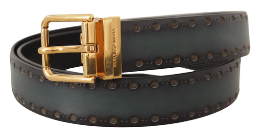 Dolce & Gabbana Green Perforated Leather Brass Metal Belt - YSONA