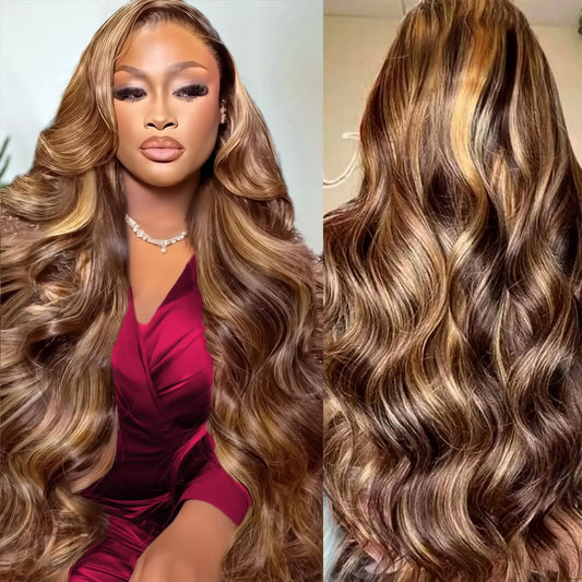HD Highlight P4/27 Body Wave 13x4 Lace Front Wig – 200% Density Colored 13x6, 46 Inch