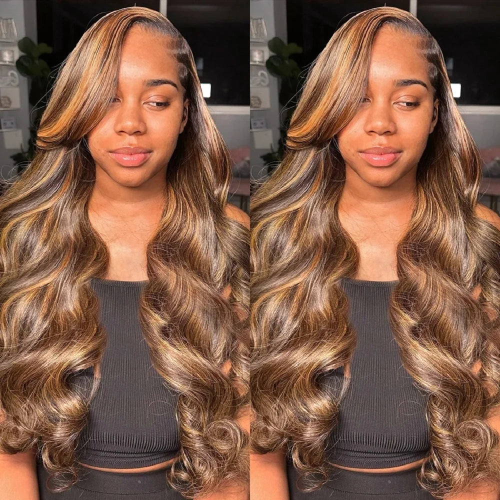 HD Highlight P4/27 Body Wave 13x4 Lace Front Wig – 200% Density Colored 13x6, 46 Inch