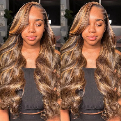 HD Highlight P4/27 Body Wave 13x4 Lace Front Wig – 200% Density Colored 13x6, 46 Inch