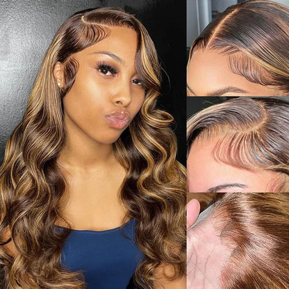 HD Highlight P4/27 Body Wave 13x4 Lace Front Wig – 200% Density Colored 13x6, 46 Inch