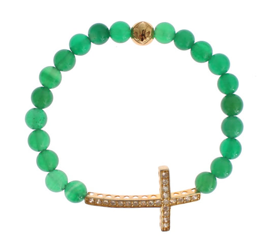 Nialaya Jade Stone Gold CZ Cross 925 Silver Bracelet - YSONA