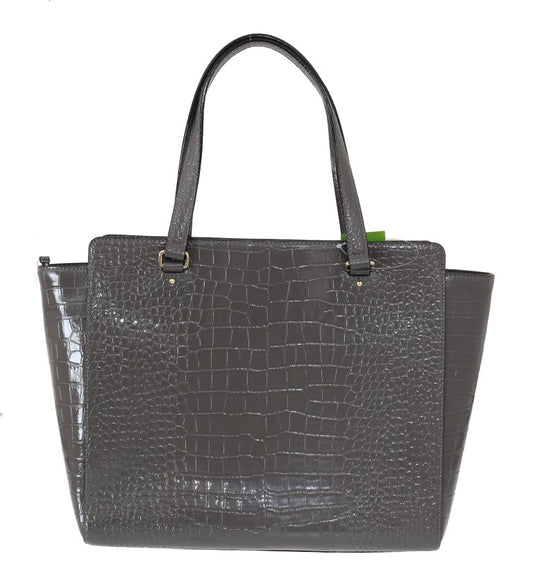 Kate Spade Grey Croc Embossed Leather Elissa Bristol Drive Tote Handbag Bag - YSONA