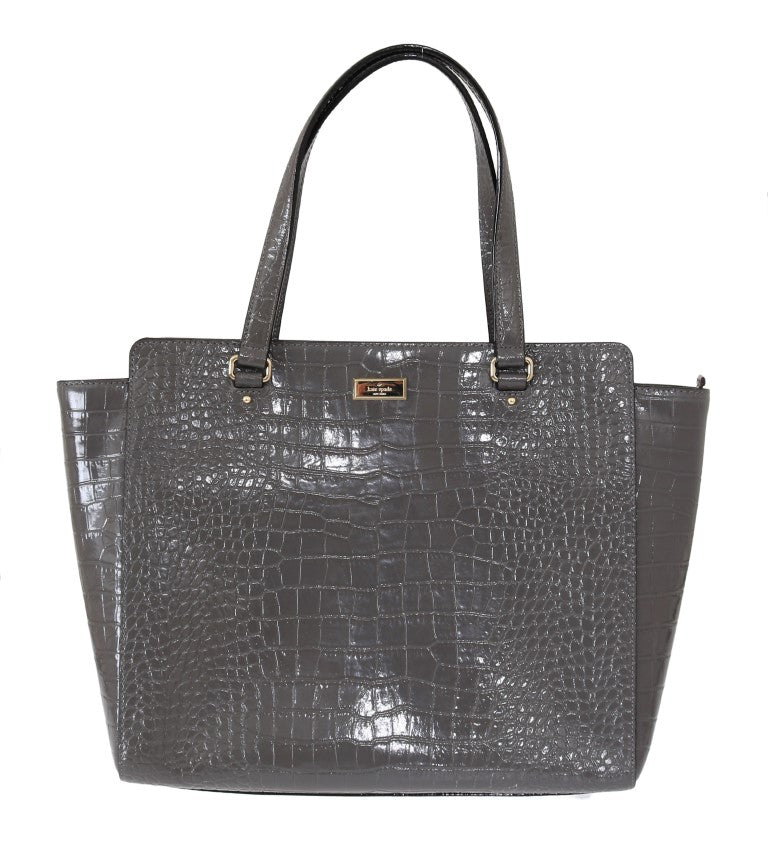 Kate Spade Grey Croc Embossed Leather Elissa Bristol Drive Tote Handbag Bag - view 4