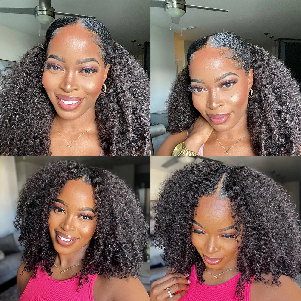 Kinky Curly V Part Wig – Human Hair No Leave-Out Thin Part, 250% Density Afro Curly