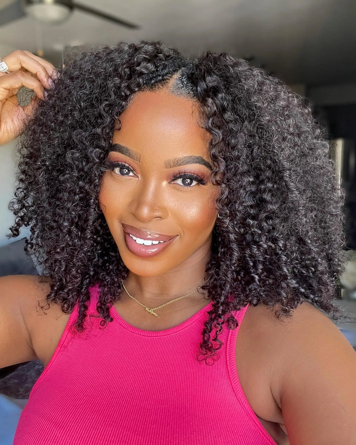Kinky Curly V Part Wig – Human Hair No Leave-Out Thin Part, 250% Density Afro Curly