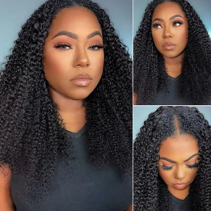 Kinky Curly V Part Wig – Human Hair No Leave-Out Thin Part, 250% Density Afro Curly