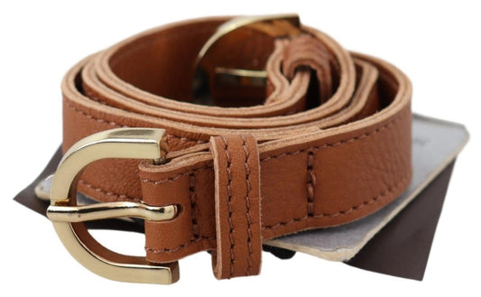 Scervino Street Light Brown Leather Gold Double Buckle Waist Belt - YSONA