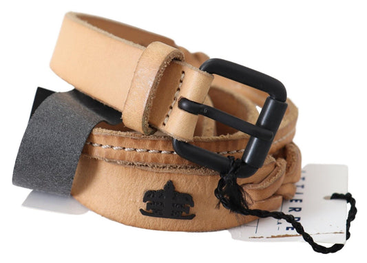 Scervino Street Light Brown Slim Leather Black Logo Buckle Belt Belt - YSONA