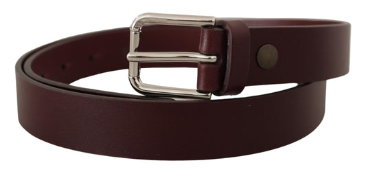 Dolce & Gabbana Maroon Calf Leather Silver Tone Metal Buckle Belt - YSONA
