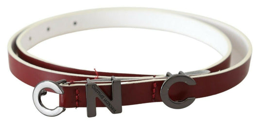 Costume National Maroon Leather Logo Skinny Fashion - YSONA