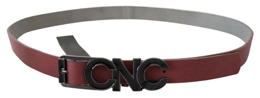 Costume National Maroon Skinny Leather Logo Fashion Belt - YSONA
