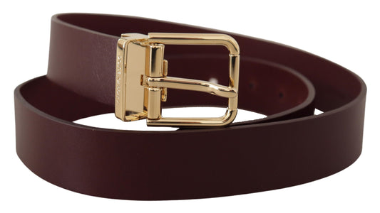 Dolce & Gabbana Maroon Vitello Leather Gold Metal Buckle Belt - YSONA