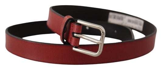 Dolce & Gabbana Maroon Vitello Leather Silver Metal Belt - YSONA