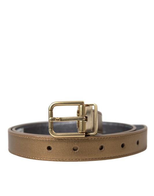Dolce & Gabbana Metallic Gold Calf Leather Metal Buckle Belt - YSONA