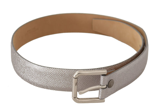 Dolce & Gabbana Metallic Silver Leather Metal Waist Buckle Belt - YSONA