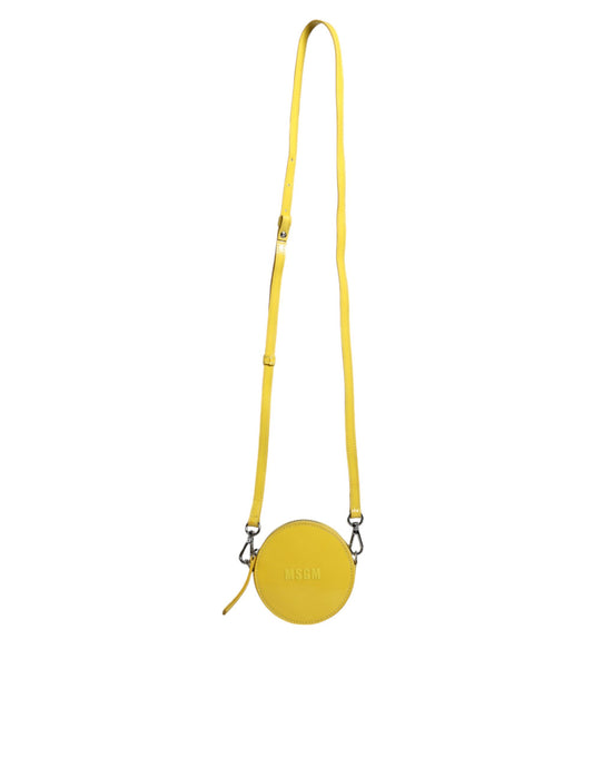 MSGM Yellow Leather Logo Crossbody Sling Shoulder Round Bag - YSONA