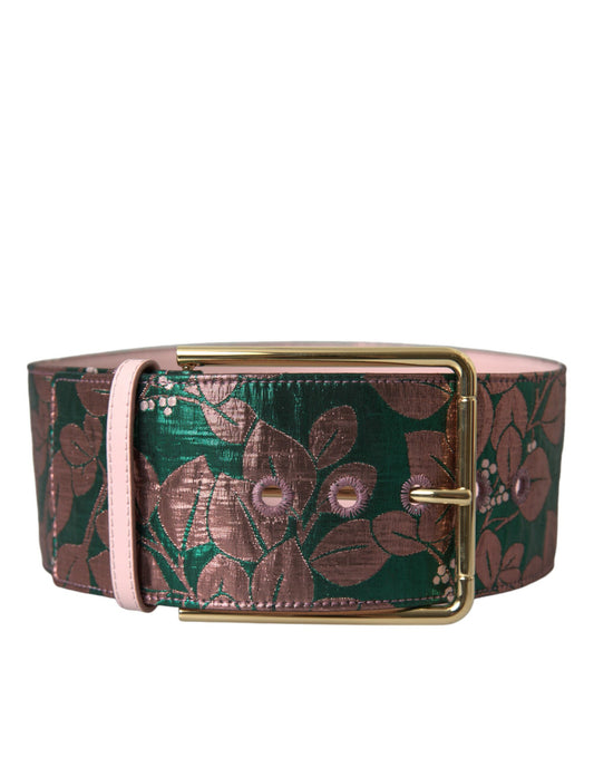 Dolce & Gabbana Multicolor Floral Jacquard Lurex Gold Buckle Belt - YSONA