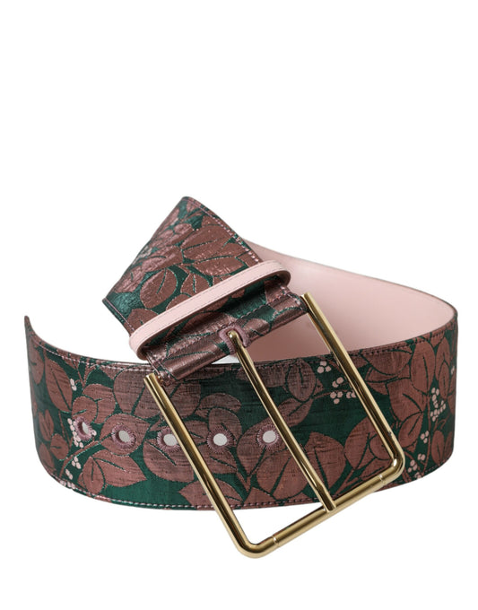 Dolce & Gabbana Multicolor Floral Jacquard Lurex Gold Buckle Belt - YSONA