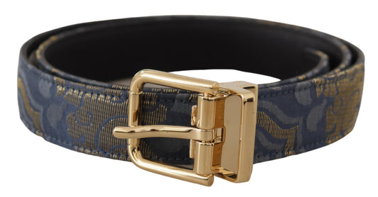Dolce & Gabbana Navy Blue Jacquard Gold Tone Logo Metal Buckle Belt - YSONA
