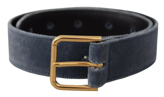 Dolce & Gabbana Navy Blue Velvet Gold Metal Logo Waist Buckle Belt - YSONA