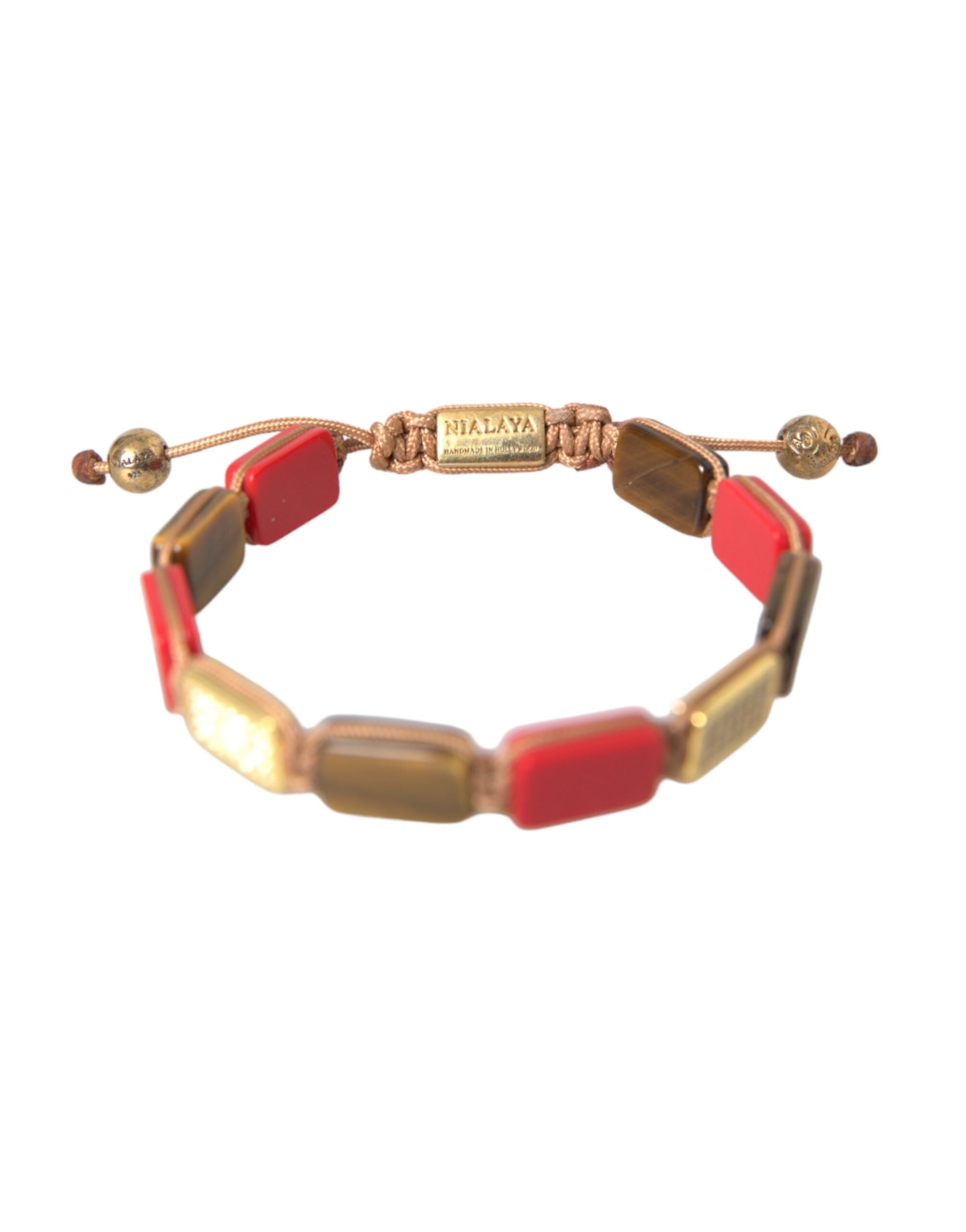 Nialaya CZ Tiger Eye Red Coral 925 Silver Men Bracelet - view 3