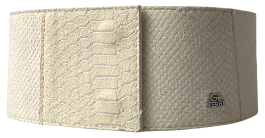 GF Ferre Off White Waxed Cotton Wide Fashion Waistband Belt - YSONA