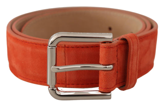 Dolce & Gabbana Orange Leather Suede Silver Logo Metal Buckle Belt - YSONA