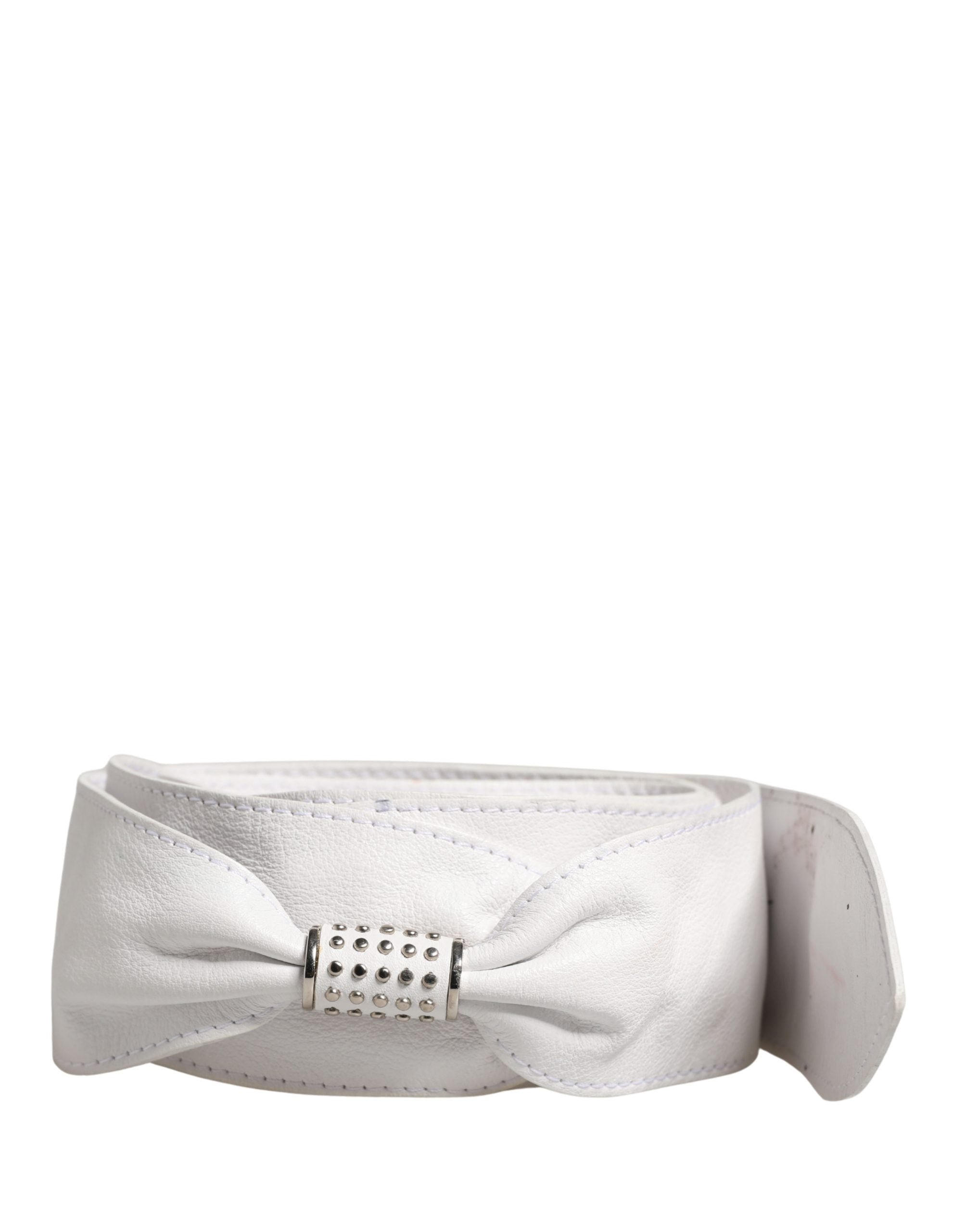 Orciani Women White Leather Embellished Wide Waist Cintura Belt - YSONA