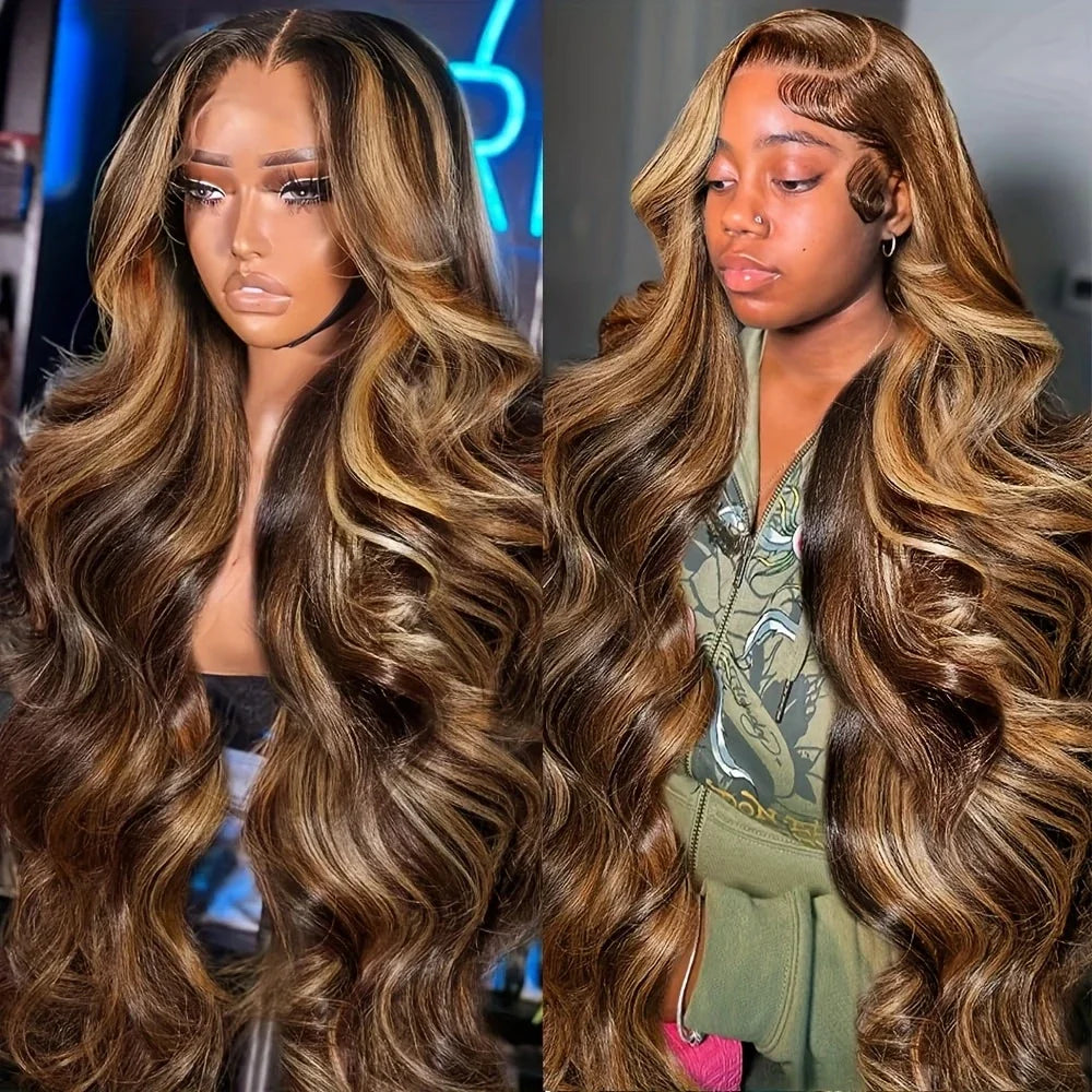 P4/27 Highlight Brown Body Wave 13x6 Human Hair Wig – Honey Blonde 13x4 HD, 40–46 Inch