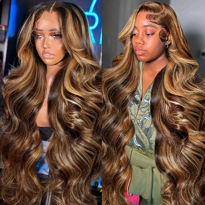 P4/27 Highlight Brown Body Wave 13x6 Human Hair Wig – Honey Blonde 13x4 HD, 40–46 Inch