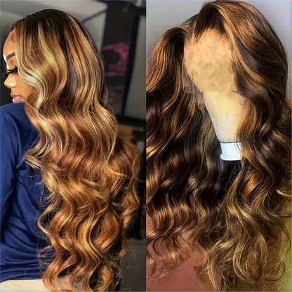 P4/27 Highlight Brown Body Wave 13x6 Human Hair Wig – Honey Blonde 13x4 HD, 40–46 Inch