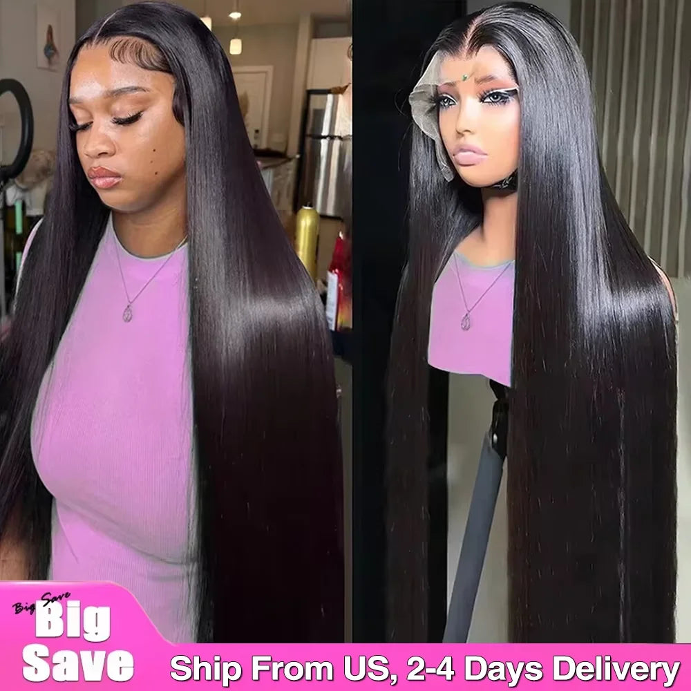 Peruvian Bone Straight 5x5 HD Glueless Lace Closure Wig – 13x6 Lace Front Pre-Plucked, 32–36 Inch