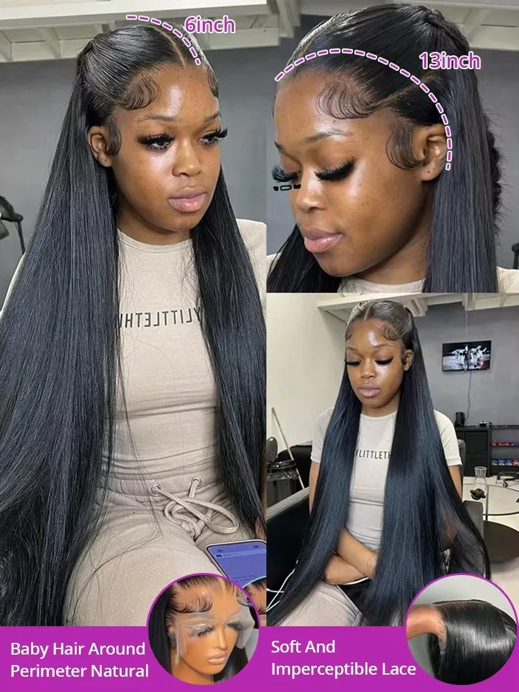 Peruvian Bone Straight 5x5 HD Glueless Lace Closure Wig – 13x6 Lace Front Pre-Plucked, 32–36 Inch
