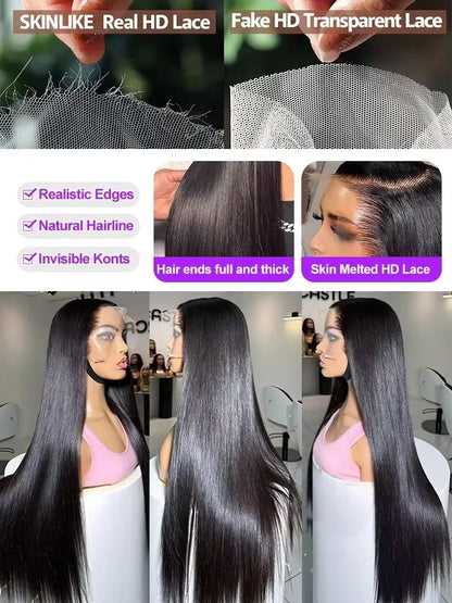 Peruvian Bone Straight 5x5 HD Glueless Lace Closure Wig – 13x6 Lace Front Pre-Plucked, 32–36 Inch