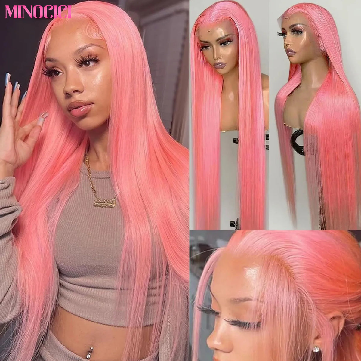 Pink 13x6 HD Straight Lace Front Wig – Pre-Plucked 200% Density, 30 Inch Colored