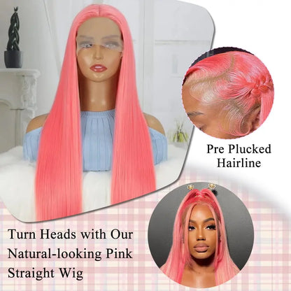 Pink 13x6 HD Straight Lace Front Wig – Pre-Plucked 200% Density, 30 Inch Colored