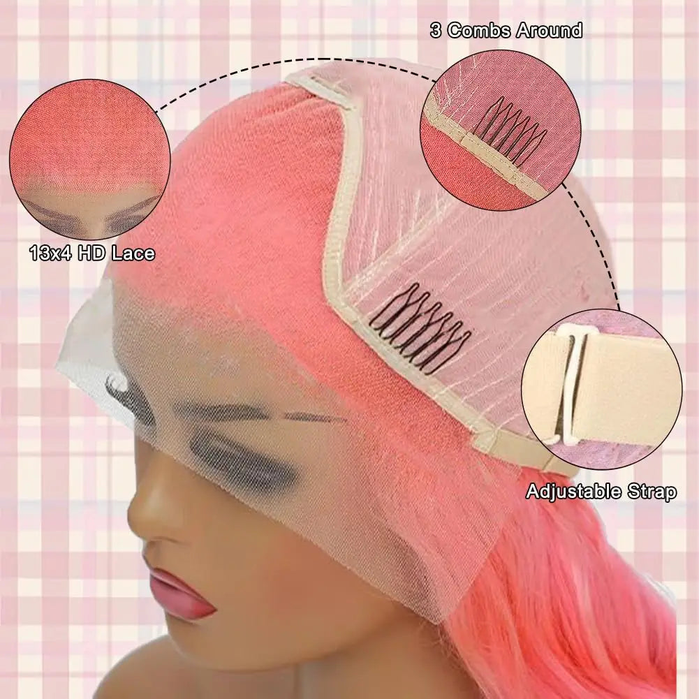 Pink 13x6 HD Straight Lace Front Wig – Pre-Plucked 200% Density, 30 Inch Colored